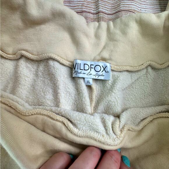 Wildfox Rough Hem Wide Leg Joggers Sweatpants Lounge Pants - BEIGE CREAM - Picture 4 of 5